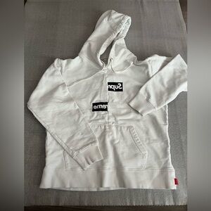 [S]Supreme Comme Des Garcons Split White Hoodie with Black Logo